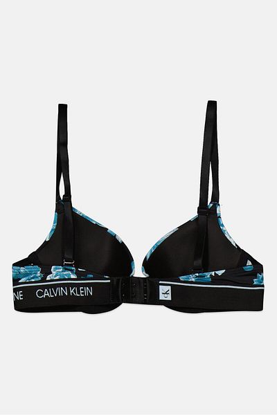 Calvin Klein Women Floral Push Up Padded Plunge Bra, Black Combo