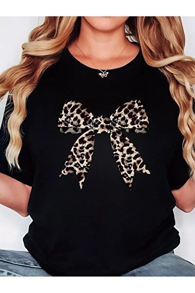 Tarzsokak Ženska mašna Sa leopard printom bela crna T-shirt Oversize kroj