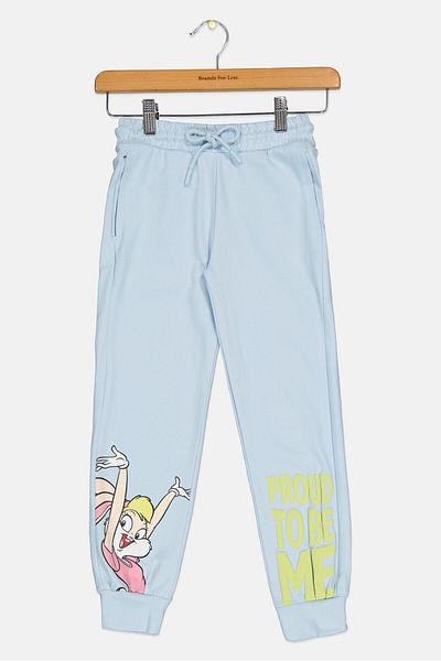 Looney Tunes Kids Girl Drawstring Graphic Print Jogger Pants, Sky Blue