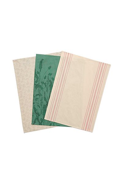Tchibo 3 Pieces Graphic Dish Towels 50 x 70 cm, Beige/Green