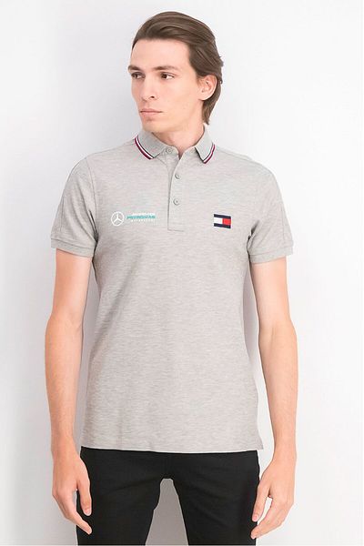 Tommy Hilfiger Men Regular Fit Embroidered Logo Polo Shirt, Grey Combo