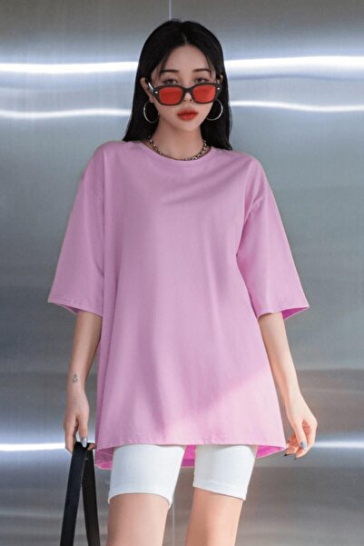 Tarzsokak Roz deschis Basic Solid Neimprimat Oversize Salas Boyfriend Femei