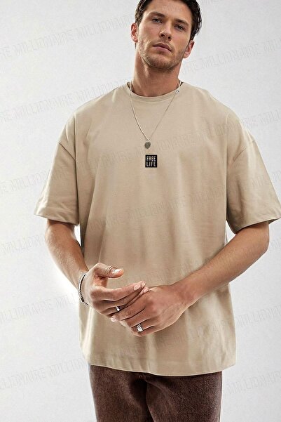 Tarzsokak قميص رجالي ذو رقبة دائرية من Free Life Camel مقاس كبير