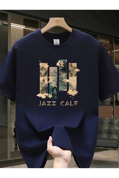 CODE Men's short-sleeved T-shirt made of 100% pure cotton, split mountain print, casual, soft, OUTSIZES