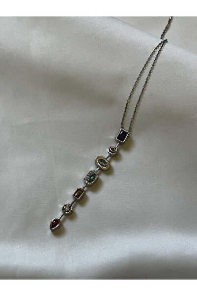 MODA قلادة على شكل حرف Y من الأحجار الكريمة الملونة