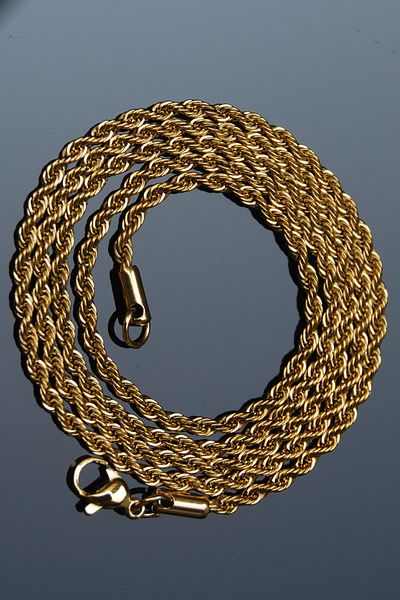 Rua Jewelry Auger Rope Model Chain Stainless Steel Necklace Gold Color - 2mm 2 Years Warranty