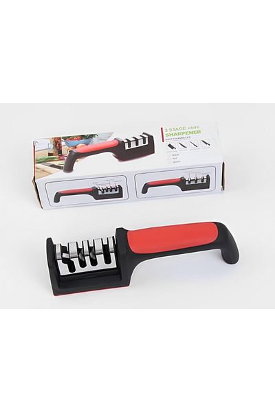 ABYZ Professional 4-speed knife sharpener, stainless steel and ABS material, black with red color