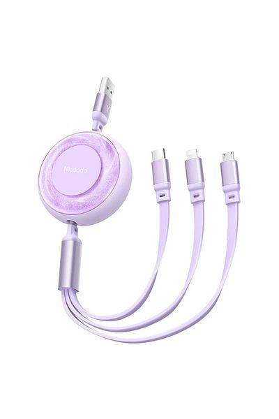 Mcdodo Cablu 3 in 1 USB la Lightning, MicroUSB si Type-C Super Fast Charging, 66W, 1.2m, Mov