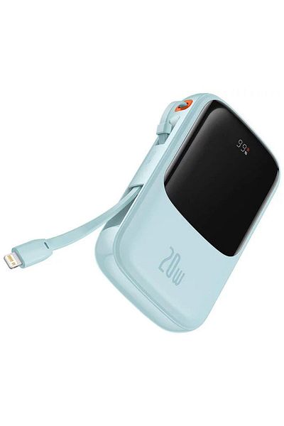 Baseus Acumulator extern Q Pow Digital Display Quick Charge 10000mAh, cablu Lightning 20W, Albastru