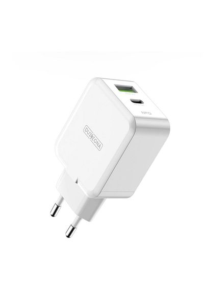 DUZZONA GaN Fast Charging Dual Port USB and Type-C Network Charger, 30W White
