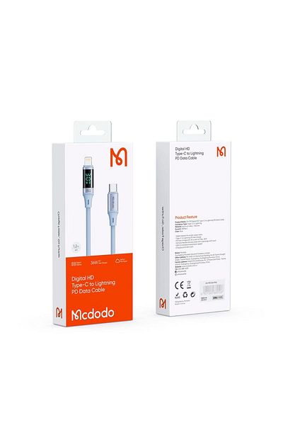 Mcdodo Cablu Type-c La Lightning Digital Display Silicone Fast Charging, 36w, 1.2m Albastru