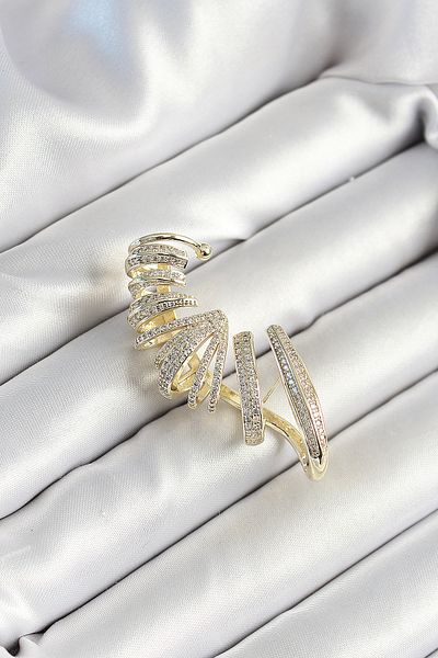 Skygo Gold Color Women's Right Cartilage Earring with Spiral Figure Covered with Brass Zircon Stone - Tj-Bkp10627