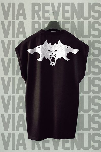 Vordevia Wolf Back Printed Zero Sleeve Crew Neck Sports Tshirt