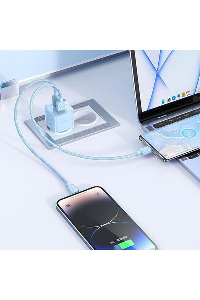 Mcdodo Dual Port Type-c And Usb-a Dichromatic Network Charger, Fast Charging Pd 33w, Blue