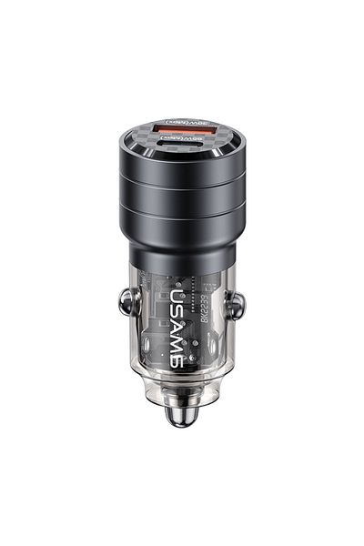 Usams Car Charger Mini Us-cc175 Dual Port Usb And Type-c, Fast Charge, 45w, Transparent / Black
