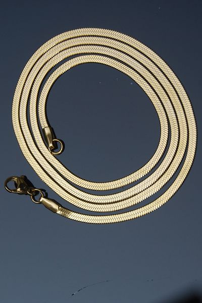 Rua Jewelry Steel Italian Flat Herringbone Necklace 3 mm Gold Color |   No Tarnish, Unisex, 2 Years Warranty