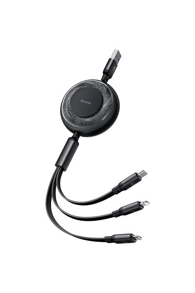 Mcdodo Cable 3 in 1 USB to Lightning, MicroUSB and Type-C Super Fast Charging, 66W, 1.2m, Black