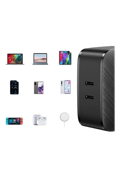 Ugreen Quick Charger 65w, 2 X Usb Type-c 5v/3a, Black-Green 0.75 Lei/pc