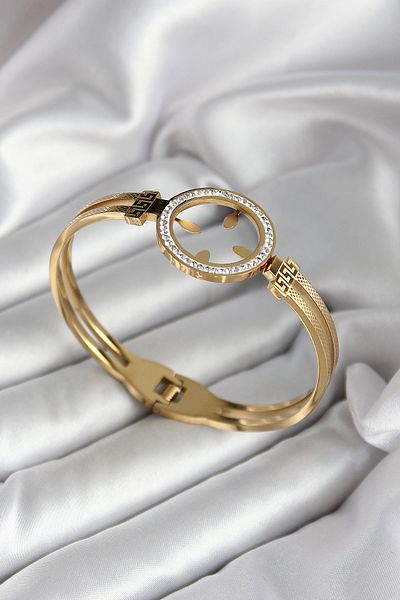 Skygo 316L Steel Zircon Stone Quarter Attachable Model Gold Color Women's Handcuffs - Tj-Bb7030