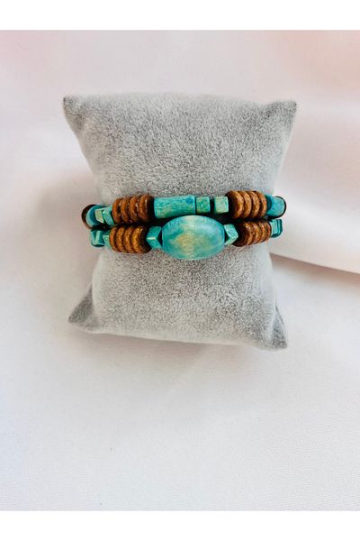 COCOSH TAKI Turquoise Color Wooden Bead Multi-Design Bracelet
