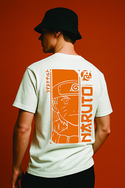 By Caspita Fashion Tricou alb oversize unisex cu imprimeu pe spate Lenithra Naruto Anime