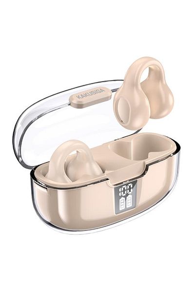 REDz Accessories Căști wireless cu clipsuri, KSC-1113, Bluetooth și TWS, autonomie de 5 ore, microfon, culoare crem