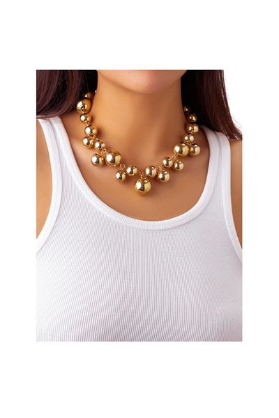 The Casius. Choker Necklace with Large Beads, Gold Color