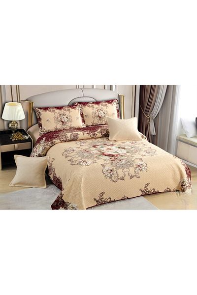 CHIRASO CHIRASO Duvet Cover Set, VELVET, 5 pieces, Duvet Cover 230x250 cm, Flower print, cream-burgundy brown