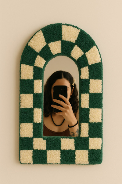 Afro Dekorasyon Yeşil beyaz ayna el yapımı vintage ayna