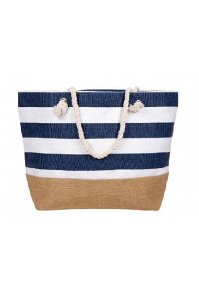 SyaMAG Jute beach bag, with blue and white stripes, 56x15x43 cm