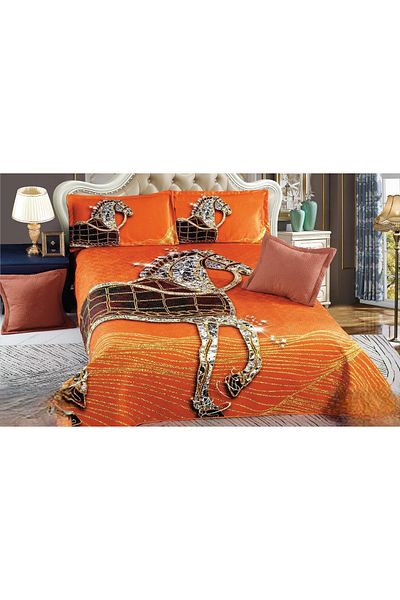 CHIRASO CHIRASO Duvet Cover Set, VELVET, 5 pieces, Duvet Cover 230x250 cm, Print, orange-brown-gold