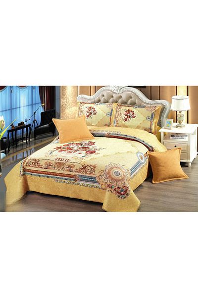 CHIRASO CHIRASO Duvet Cover Set, VELVET, 5 pieces, Duvet Cover 230x250 cm, Flower print, dark yellow