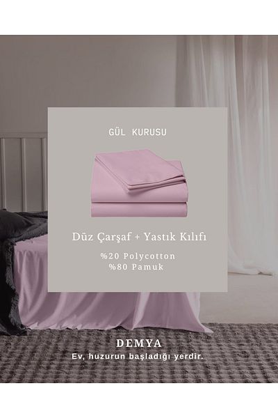 Demya Home Double Flat Sheet + Pillowcase 220X240 cm with Natural Cotton Fabric