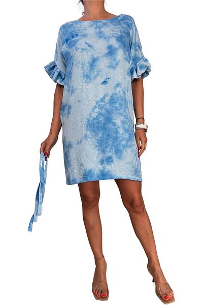 Helen Boutique Short day dress "Dya" gradient viscose with short sleeves and detachable drawstring