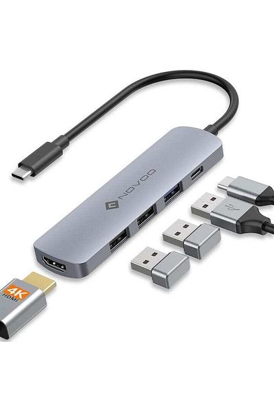 Novoo USB-C NOVOO 5-in-1 Adapter, iSmart, with 4K USB-C to HDMI, 3 USB 3.0 ports, 100W power supply
