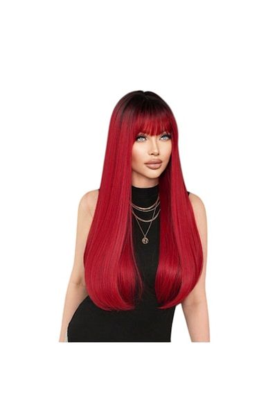 The Casius. Women's wig, long straight hair with bangs, 70 cm, bright red color, The Casius®