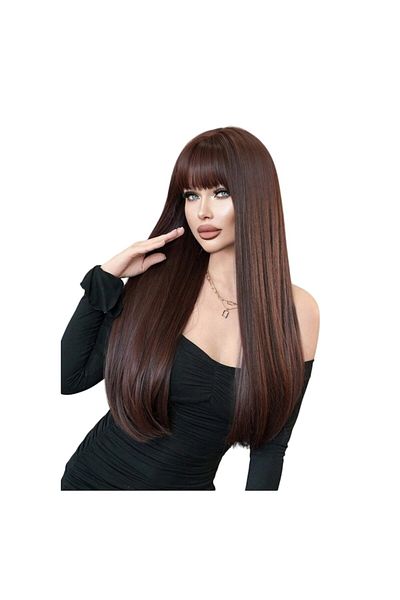 The Casius. Women's wig, long hair with bangs, imitates natural hair, 70 cm, reddish brown color, The Casiu