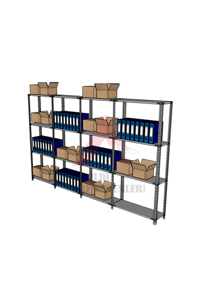 AYYILDIZ RAF 4 Katlı 4'lü Gri Renk Çelik Raf - Depo, Arşiv, Kiler, Dosya, Mar...