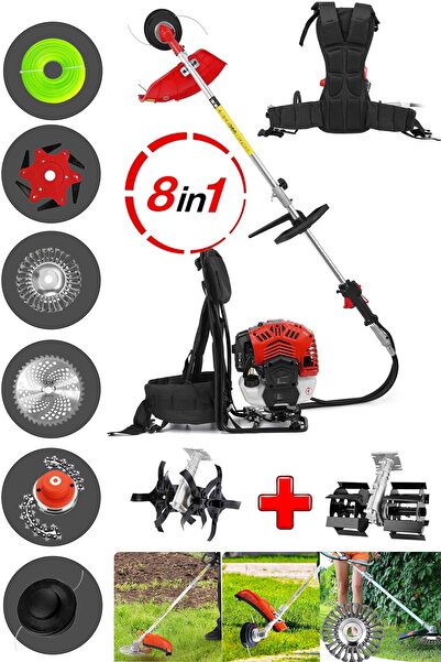 stilmax Full Set 8 Başlıklı Arazi Seti Benzinli Sırt Tipi Tırpan Ot Çalı Çim Kenar Biçme Tırpanı Çapalama
