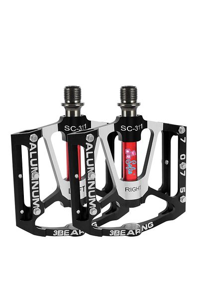 Sofia Concept Set of 2 Aluminum Pedals for MTB, BMX Bike, Anti-Slip, Triple Bearing, Sofia CONCEPT®, Black/Red