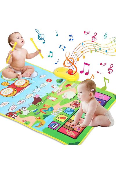 Yelajoy 3 in 1 Musical Mat,for Toddlers 1-3 with Drum 6 Musical Instrument and 8 Animals Sounds Mat Toy