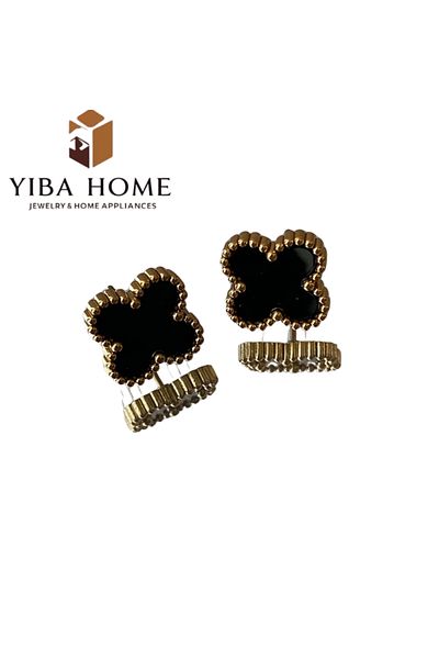 YIBAJEWELERY Black Gold Clover Earrings