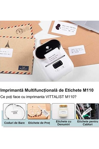 Vittalist Portable Thermal Label Printer, Phone App, Bluetooth,Compatible with iOS/Android/Windows/Mac, White
