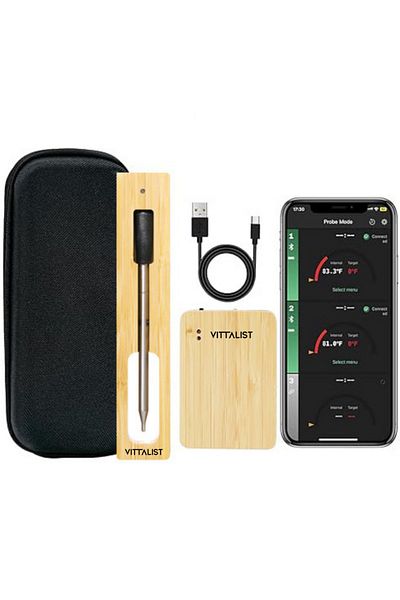 Vittalist Smart Bluetooth Kitchen Thermometer for Meat, Smartphone App, 2000mAh Power Bank and Case Included