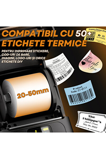 Vittalist Portable Thermal Label Printer, Phone App, Bluetooth,Compatible with iOS/Android/Windows/Mac, Black