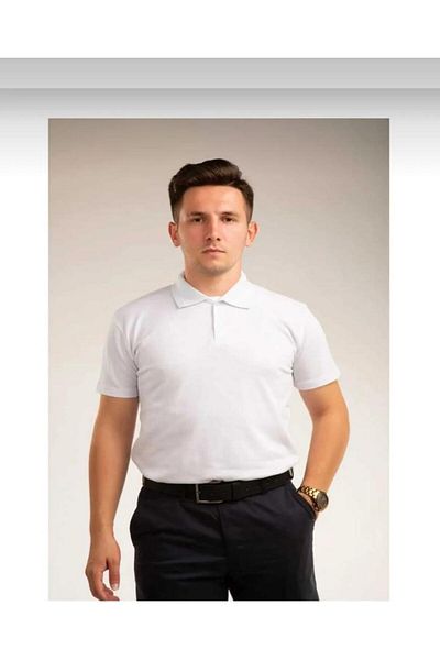 BAGİSTA BUTİK Unisex White Short Sleeve 100% Cotton Polo Neck T-Shirt Suitable for Everyday and School