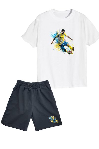 makiteks Set of 2 Printed Boys Cotton Shorts Tshirt Team Football 5 6 7 8 9 10 11 12 13 14 Years T-Shirt
