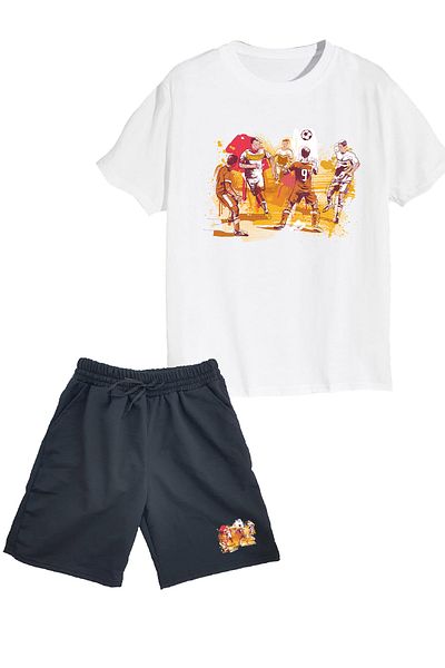 makiteks Set of 2 Printed Boys Cotton Shorts Tshirt Team Football 5 6 7 8 9 10 11 12 13 14 Years T-Shirt