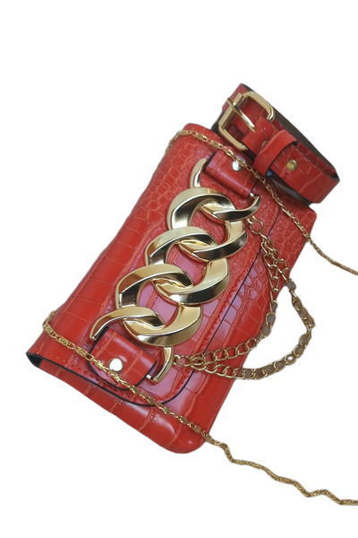Kadın Lüx Mini Crossbody Zincir Detaylı Ve Zincir Askılı Kemerli Clutch Şık Bel ve Omuz Çantası