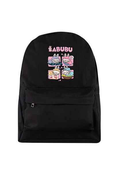 MECH BUTİK Labubu Printed Black Waterproof Fabric Backpack School Bag